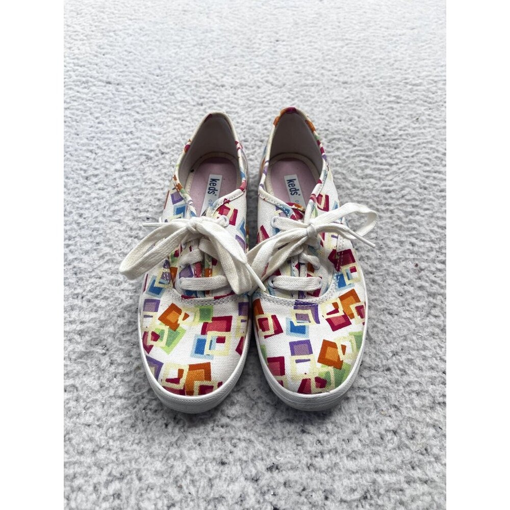 Women's Keds Original White Multicolor Geometric Low Top Shoes Size 5 - Picture 2 of 10